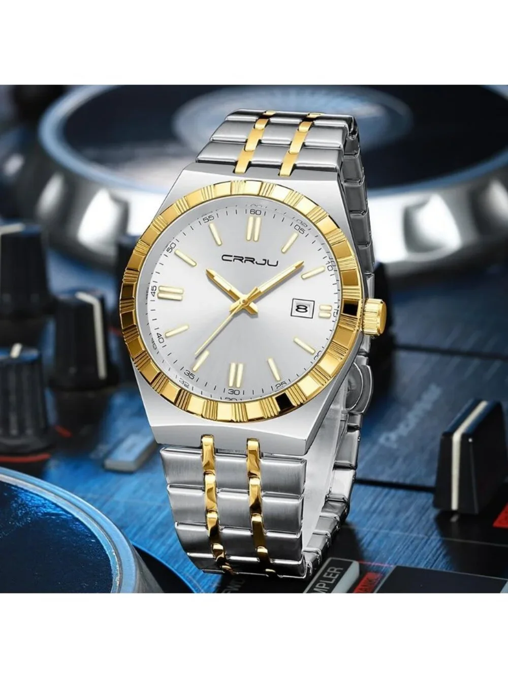 Men's Silver Gold White Luxury Luminous Analog Quartz Fashion Casual Wrist Watch